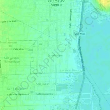 Mapa topográfico Guadalupe, altitud, relieve