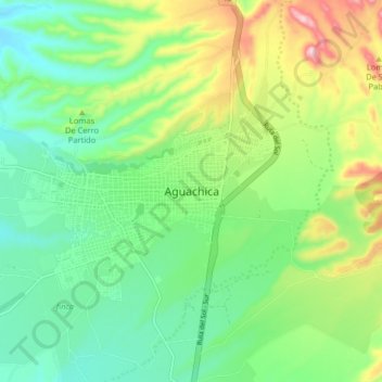 Mapa topográfico Aguachica, altitud, relieve