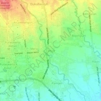 Mapa topográfico Ledug, altitud, relieve