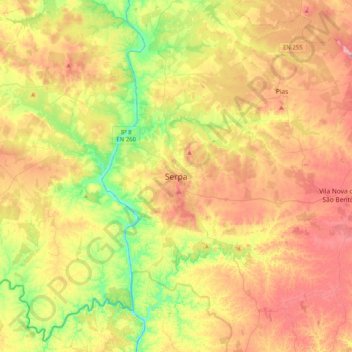 Mapa topográfico Serpa, altitud, relieve