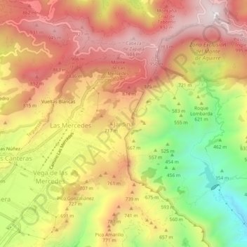 Mapa topográfico Jardina, altitud, relieve