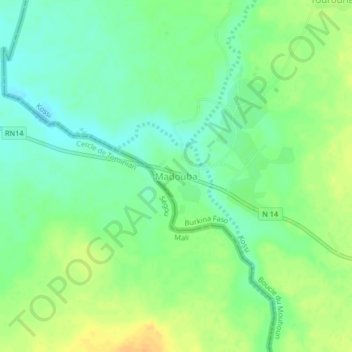 Mapa topográfico Madouba, altitud, relieve