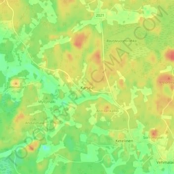 Mapa topográfico Karjala, altitud, relieve