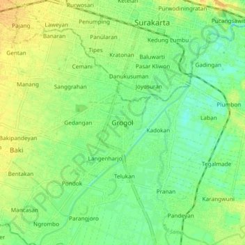 Mapa topográfico Grogol, altitud, relieve