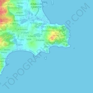 Mapa topográfico A Laxe, altitud, relieve
