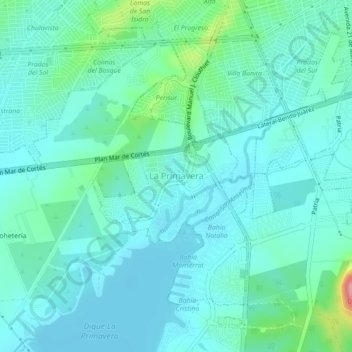 Mapa topográfico La Primavera, altitud, relieve