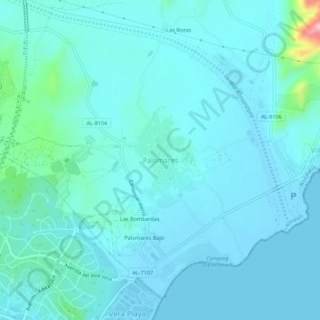 Mapa topográfico Palomares, altitud, relieve