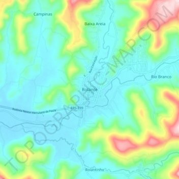 Mapa topográfico Rolante, altitud, relieve