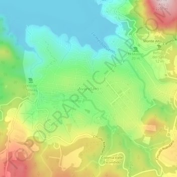 Mapa topográfico Avandaro, altitud, relieve