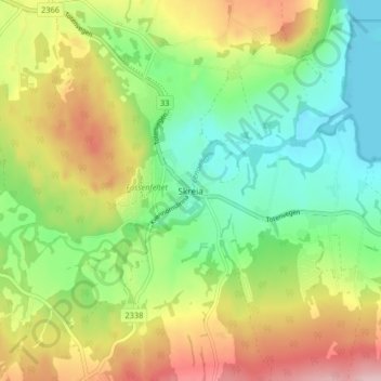 Mapa topográfico Skreia, altitud, relieve
