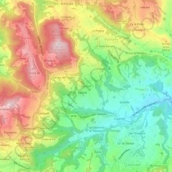 Mapa topográfico Carezza, altitud, relieve
