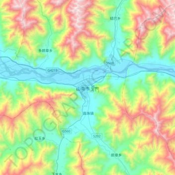 Mapa topográfico Lhoka, altitud, relieve