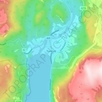 Mapa topográfico Tonstad, altitud, relieve