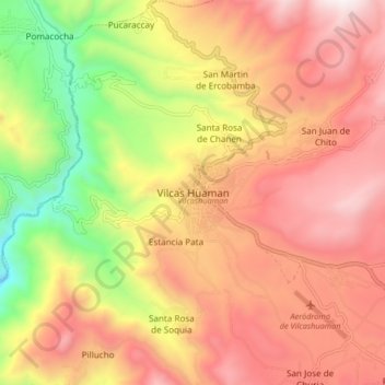 Mapa topográfico Vilcas Huaman, altitud, relieve