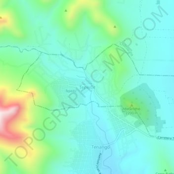 Mapa topográfico Tepeitic, altitud, relieve
