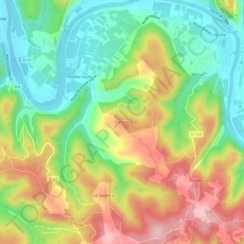 Mapa topográfico Crespiat, altitud, relieve