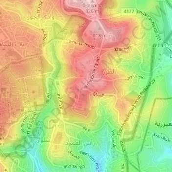 Mapa topográfico Monte de los Olivos, altitud, relieve