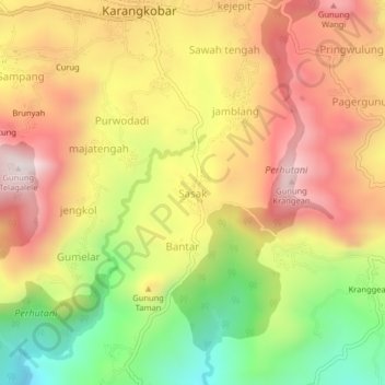 Mapa topográfico Sasak, altitud, relieve