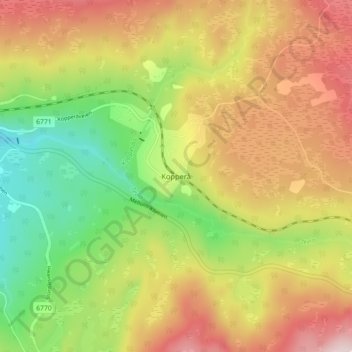 Mapa topográfico Kopperå, altitud, relieve