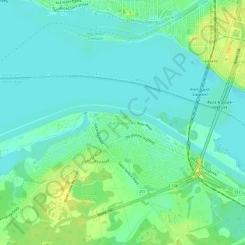 Mapa topográfico Kahnawake, altitud, relieve
