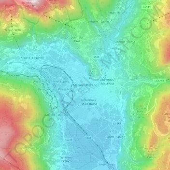 Mapa topográfico Meran - Merano, altitud, relieve