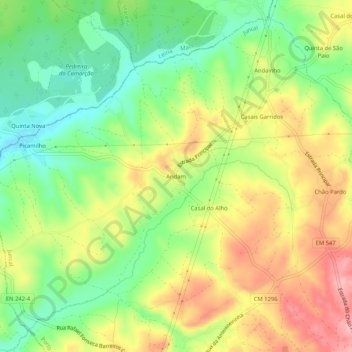Mapa topográfico Andam, altitud, relieve