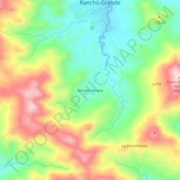 Mapa topográfico Rancho Alegre, altitud, relieve