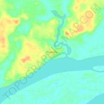 Mapa topográfico Philadelfia, altitud, relieve