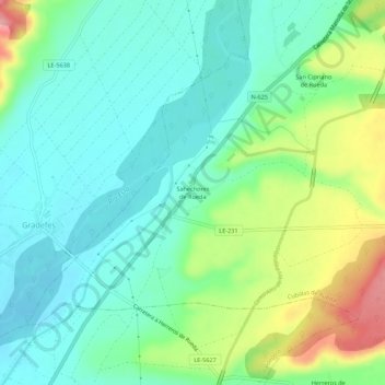 Mapa topográfico Sahechores de Rueda, altitud, relieve