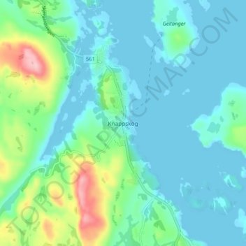 Mapa topográfico Knappskog, altitud, relieve