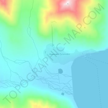 Mapa topográfico Pyramiden, altitud, relieve