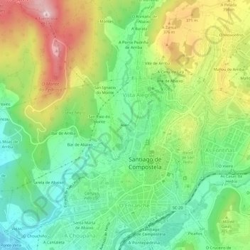 Mapa topográfico Asén, altitud, relieve