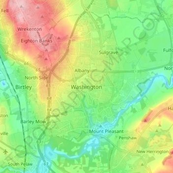 Mapa topográfico Washington, altitud, relieve