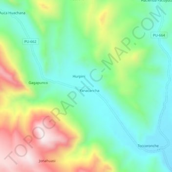 Mapa topográfico Accopujio, altitud, relieve