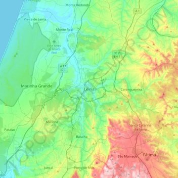 Mapa topográfico Leiria, altitud, relieve