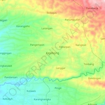 Mapa topográfico Kejobong, altitud, relieve