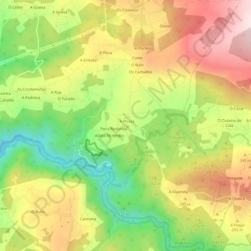 Mapa topográfico Vigo, altitud, relieve