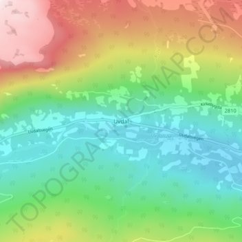 Mapa topográfico Uvdal, altitud, relieve