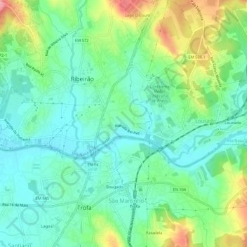 Mapa topográfico Ferreiros, altitud, relieve