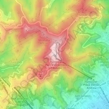 Mapa topográfico el Tibidabo, altitud, relieve
