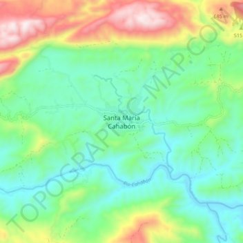 Mapa topográfico Santa María Cahabón, altitud, relieve