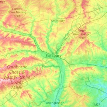 Mapa topográfico Salisbury, altitud, relieve