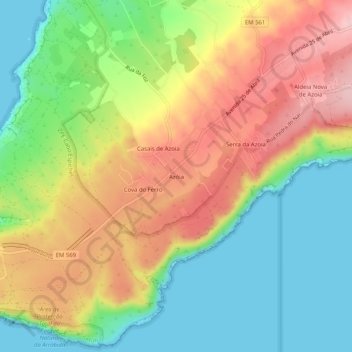 Mapa topográfico Azóia, altitud, relieve