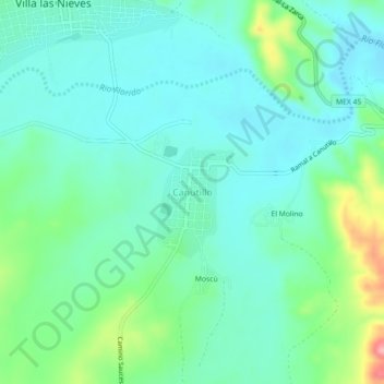 Mapa topográfico Canutillo, altitud, relieve