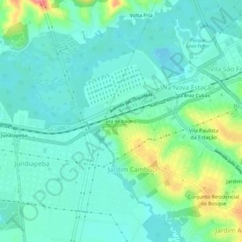 Mapa topográfico vila do baiano, altitud, relieve
