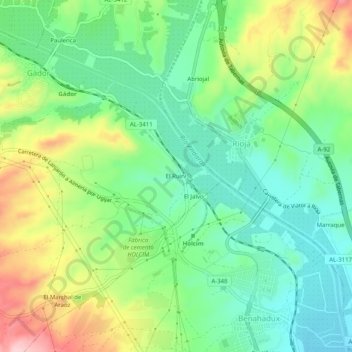 Mapa topográfico El Ruini, altitud, relieve