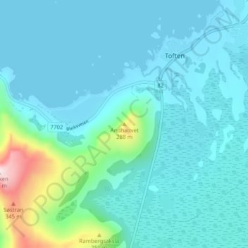 Mapa topográfico Andhauvet, altitud, relieve