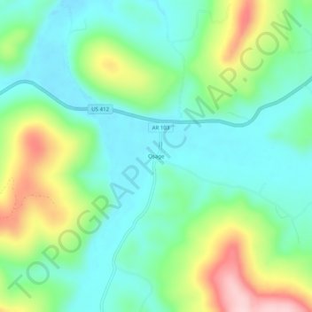 Mapa topográfico Osage, altitud, relieve