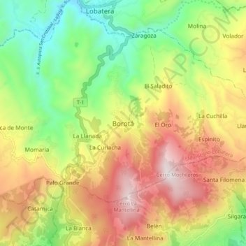 Mapa topográfico Borotá, altitud, relieve