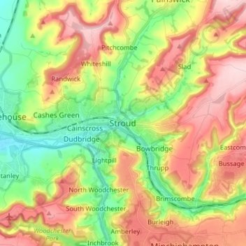 Mapa topográfico Stroud, altitud, relieve